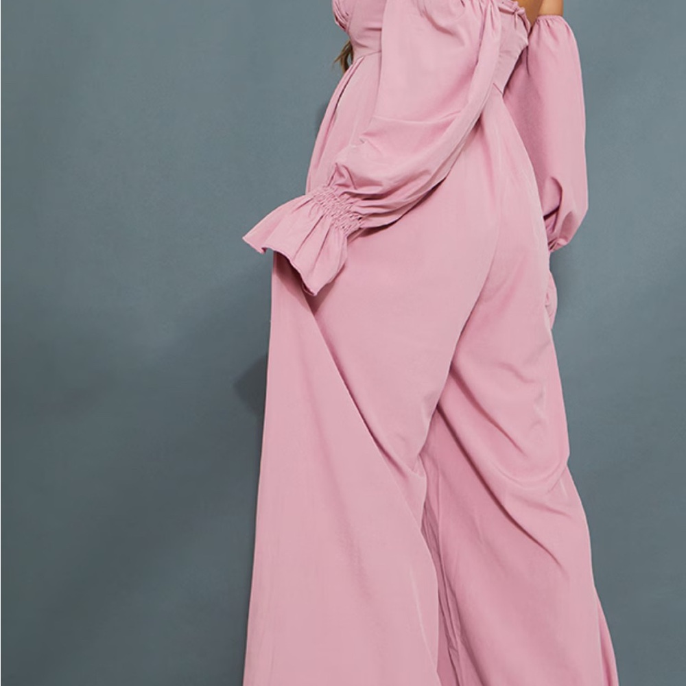 NWT PrettyLittleThing MATERNITY PINK CORSET BARDOT WIDE LEG JUMPSUIT size 4 - Picture 2 of 6